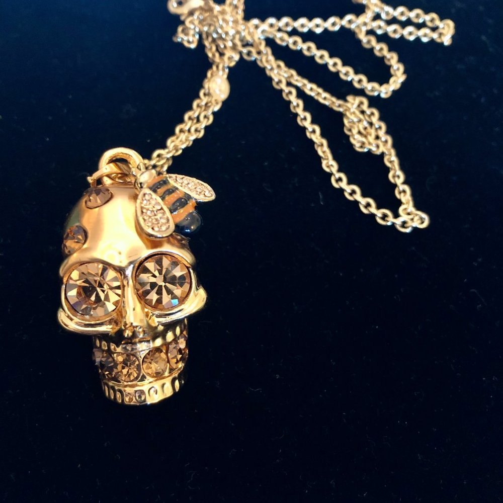 - Gold designer Gothic Skull and Bee Necklace